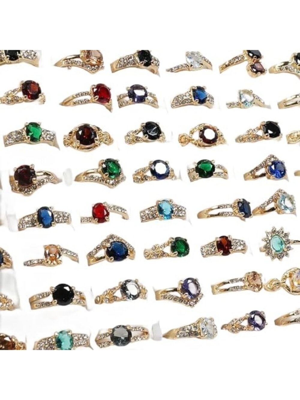 Colorful Rhinestone Rings - 50PCS Fashion Wholesale Bulk Lot, Trendy Accessories